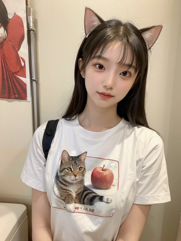 a large amount of apples, Cat耳の女の子, Cat耳, Cat,Ｔshirt,