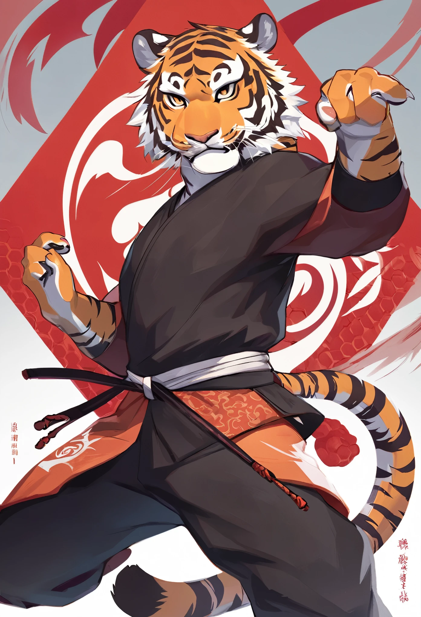 Chinese, male 1tiger, solo, masterpiece, taijitu, Kung Fu,