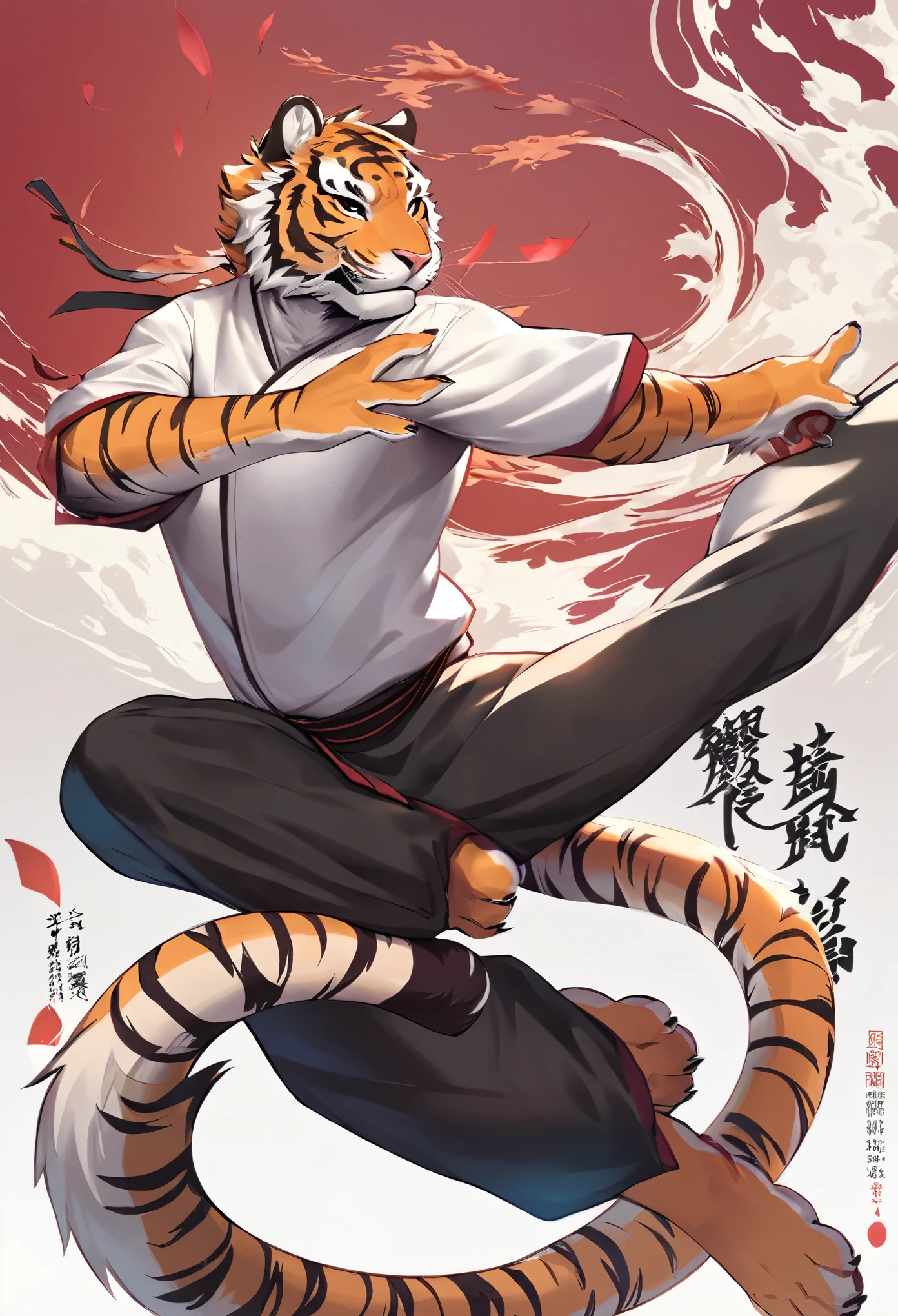 Chinese, male 1tiger, solo, masterpiece, taijitu, Kung Fu,