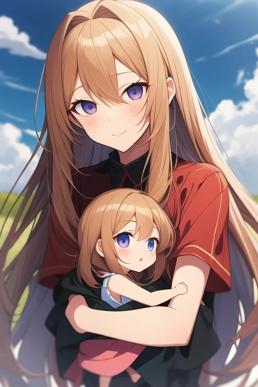 Anime mother with long hair and dark eyes