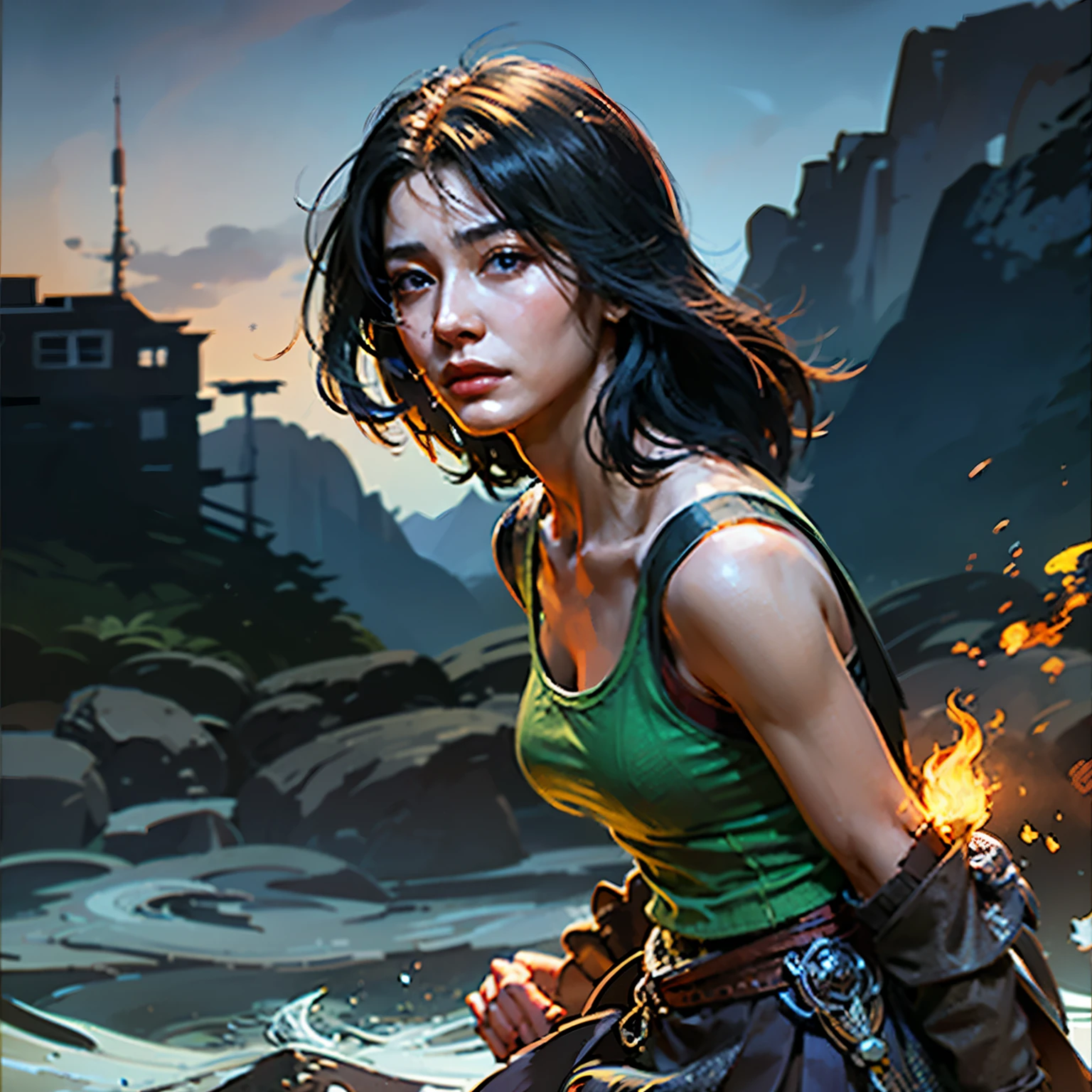 Mei Lin is a 35-year-old Asian woman, with a striking presence and distinct beauty. Ela possui cabelos negros, lisos e sedosos, that cascade down to shoulder height. His eyes are almond shaped and expressive, de um tom profundo de marrom, that seem to reflect his determination and intelligence.  with an average height and a slender, athletic figure, Mei Lin conveys a sense of strength and agility. Your posture is upright and confident, reflecting your determination and self-confidence. She has delicate facial features, with slightly pronounced cheekbones and softly outlined lips.Mei Lin usually wears practical and functional clothes, suitable for your missions as an intelligence agent. Ela prefere cores escuras e neutras, which help to camouflage it during covert operations. Your equipment and accessories are chosen carefully, prioritizing effectiveness and usefulness in the field.  No geral, Mei Lin radiates an aura of determination and confidence, combined with a calm and serenity that are characteristics of someone who has faced challenges and overcome adversity. their presence is imposing, and his gaze reveals a depth of experience and wisdom beyond his years.