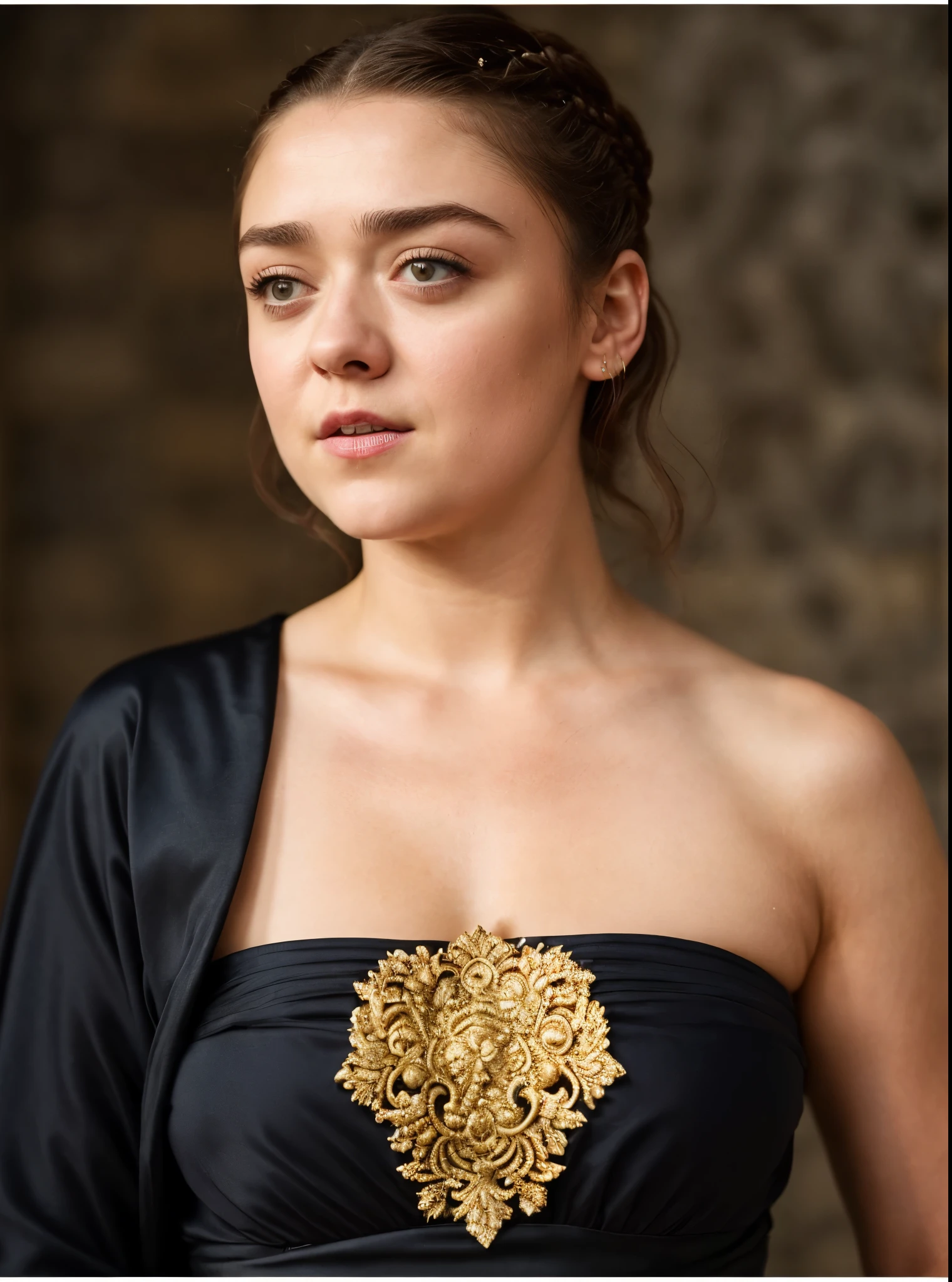 Foto RAW, Arya Stark, Extremely gorgeous lady, Arya Stark PLAYED BY MAISIE WILLIAMS, Queen Arya Stark, she a mature woman now, milf, sexy mediaeval battle dress, gladiator woman, body, 40 years old Woman, Roman slave dress, cotton dress, busty mediaeval costumes, body revealing costumes, perky breast, big natural breast, erotic costumes, lusty physique, seductive figure can capture every people's attention, Game of thrones costumes, revealing captivating figure, Mediaeval costumes, revealing clothes, A tomboy, she would rather fence than dance, warrior queen , game of thrones screen caps, Game of Thrones Series, (pele altamente detalhada: 1.2), 8k UHD, DSLR, soft-lighting, alta qualidade, grain of film, Fujifilm XT3, flawless picture, highly detailed, detailed Beauty, intricate, 32k, sharp picture,