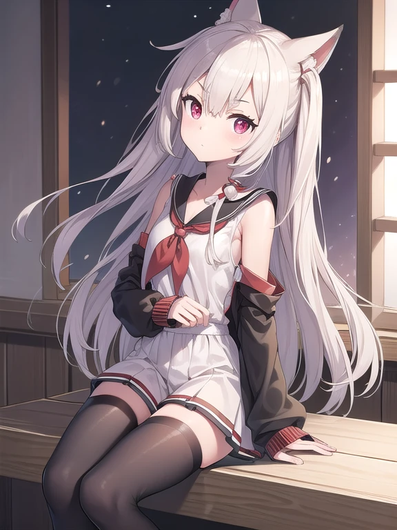 Yuudachi, Yuudachi, ahogo, Pelo rubio, red eyes, cinta,cabello_cinta,cabello_ornamento, pelo sobre el hombro, pelo largo, , solapas para el cabello, ROMPER black guantes, serafuku negro, black camisa, black Falda, fingerless guantes, guantes, handkerchief, pleated Falda, ,rojo_handkerchief,blanco_bufanda,,sin dedos_guantes,plisado_Falda , serafuku, camisa, Falda, white cuello marinero, ROMPER looking at viewer, ROMPER indoors, aula, ROMPER (Obra maestra:1.2), mejor calidad, high resolution, fondo de pantalla de unidad 8k, (illustration:0.8), (hermosos ojos detallados:1.6), cara extremadamente detallada, Perfect lighting, CG extremadamente detallado, (manos perfectas, perfect anatomy),