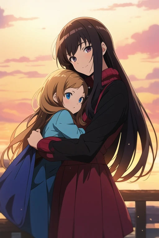 Anime mother with long hair and dark eyes