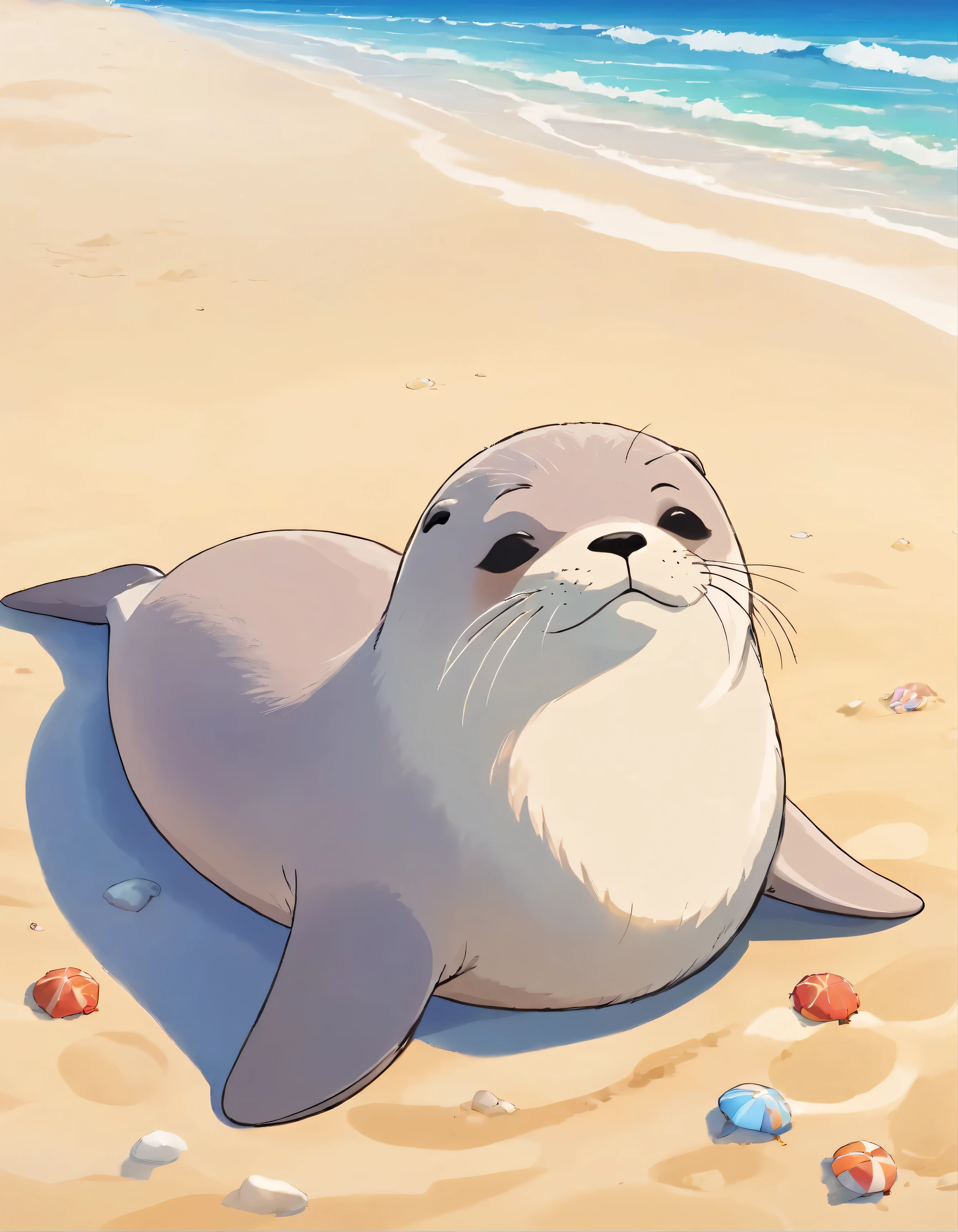 A seal sleeping on the beach,(Small and cute)