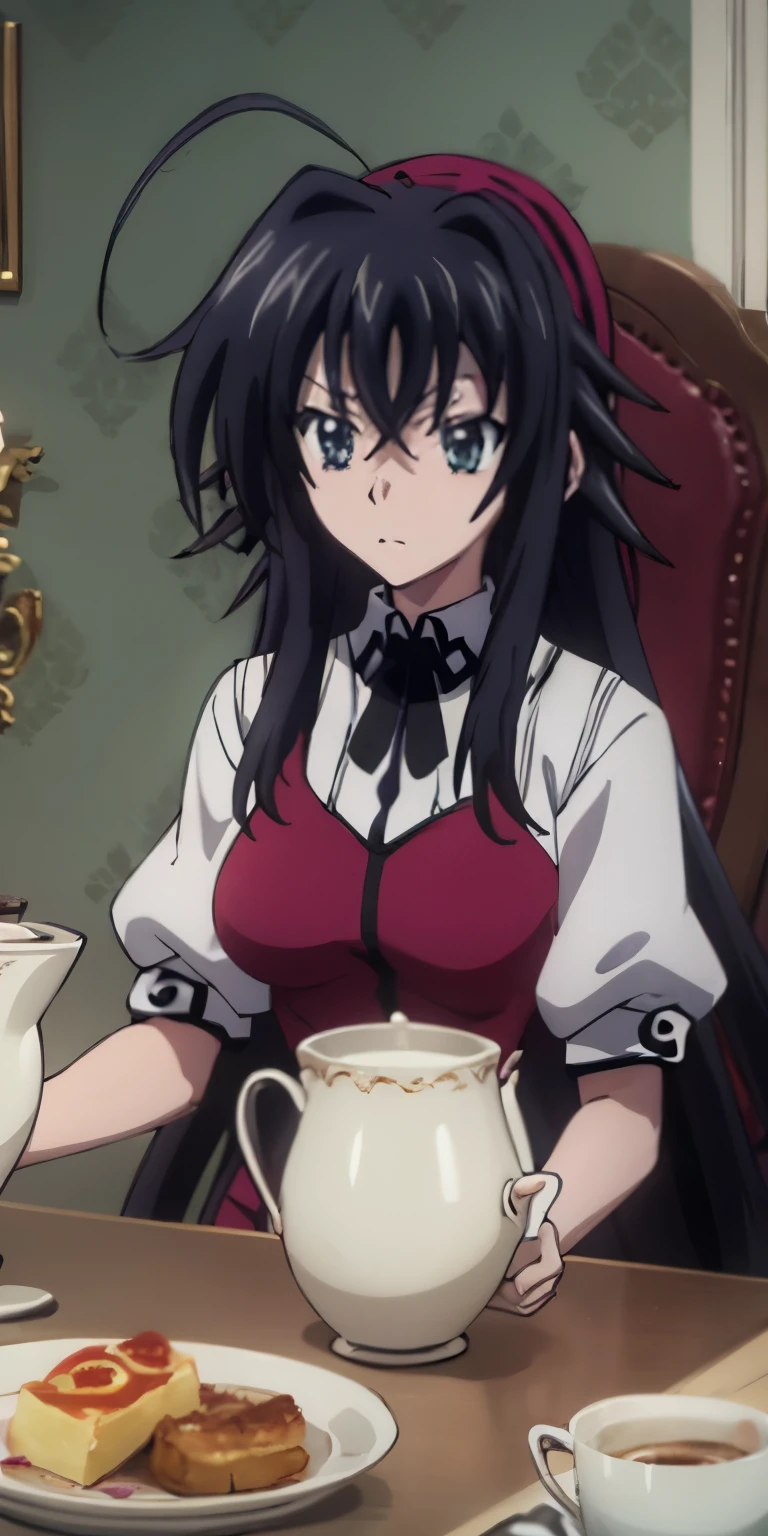 Rias Gremory como una gotica y cabello negro, ojos cafes