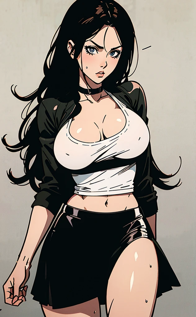 Manga comic sensual brunette girl wet white t-shirt tabled skirt In a sensual pose touching herself (bigboob) (Black & White) (highly detailed) (concept art) (manga) (anime) (draw) (face anime detailed) (comics)