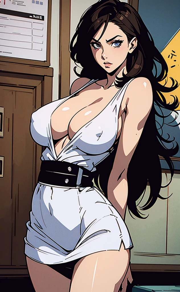 Manga comic sensual brunette girl wet white t-shirt tabled skirt In a sensual pose touching herself (bigboob) (Black & White) (highly detailed) (concept art) (manga) (anime) (draw) (face anime detailed) (comics)