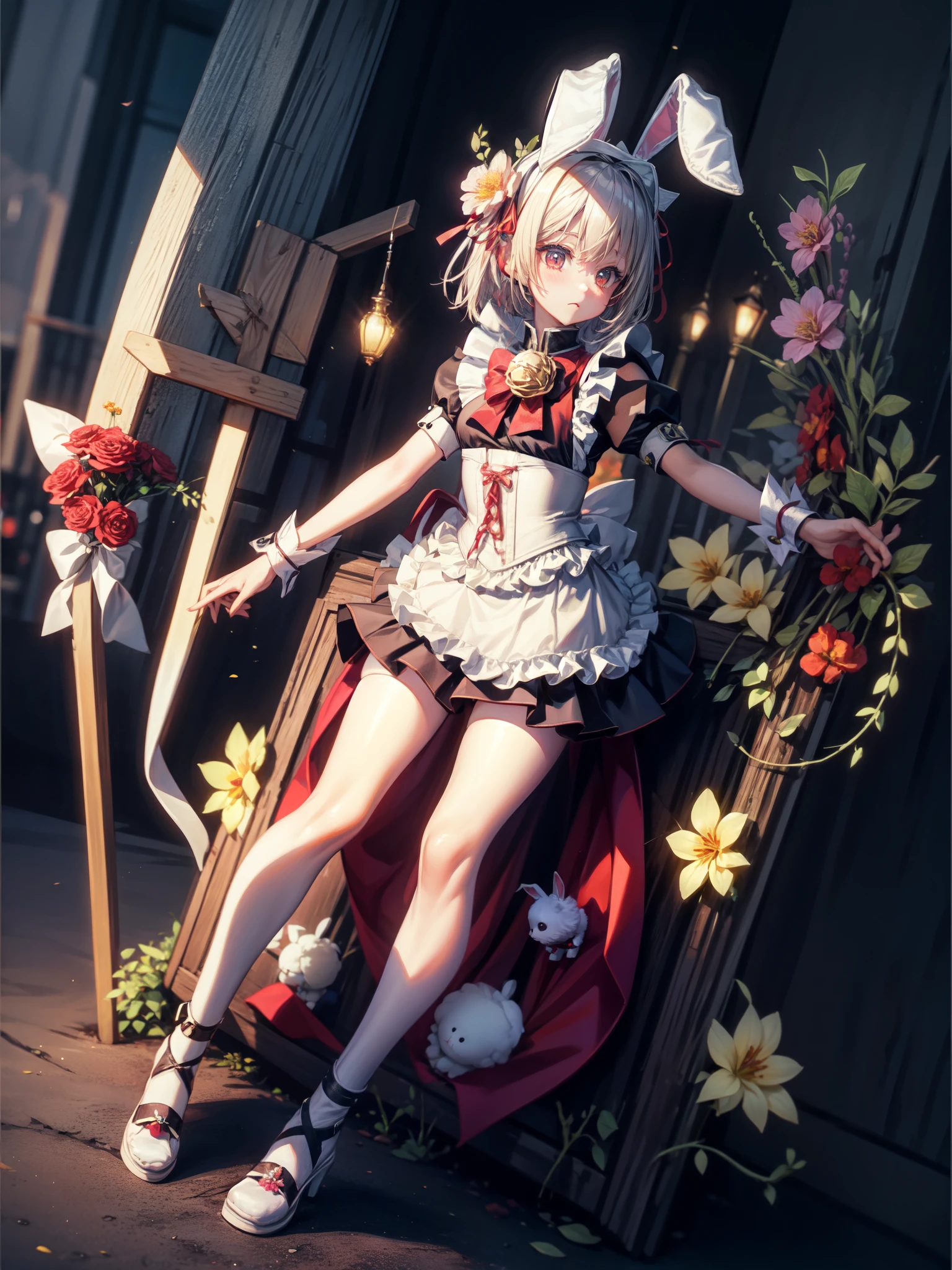 masterpiece、highest quality、8K、cute、flower garden、bunny maid、rabbit ears