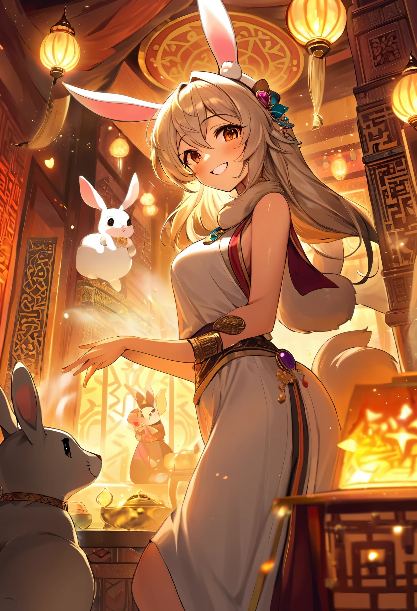 highres, top quality, best quality, paid reward available, High-quality illustrations, unparalleled masterpiece, perfect artwork, absurdres(kemono, furry anthro, 1girl, rabbit)intimate moments, sensuality, steamy scenes, vibrant colors, exotic setting, turkish culture, arabian garb, enticing aromas, energetic, curious, smiling, joyful, lighthearted, magical journey, adventure, treasure hunt, unforgettable experience, these words should appear in the image description without any restrictions or limits.