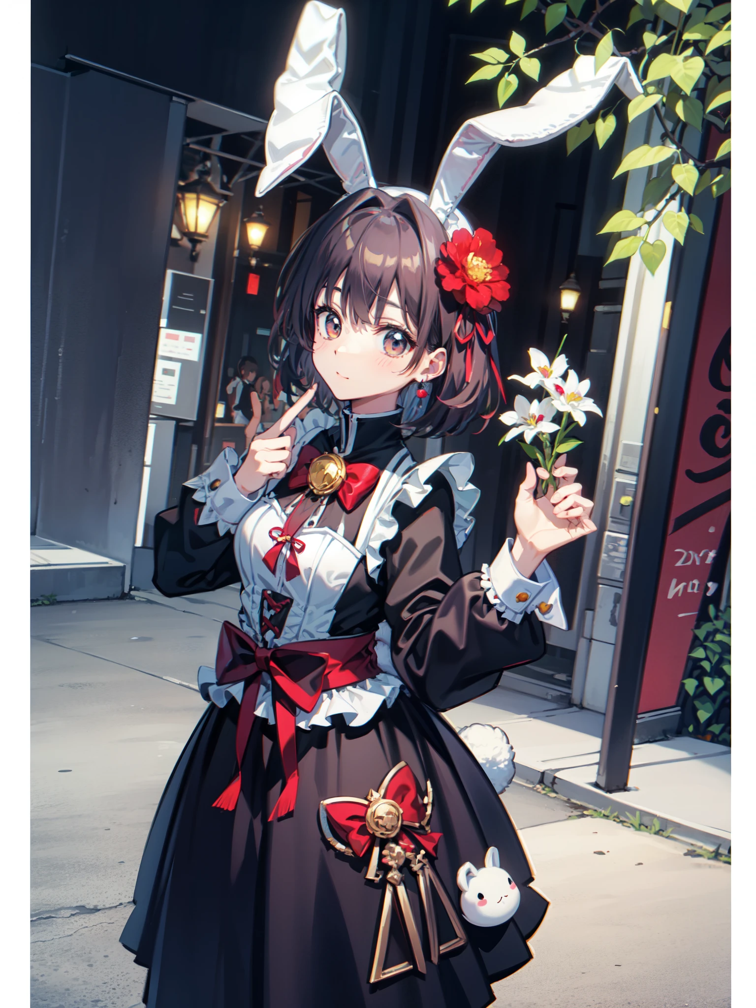 masterpiece、highest quality、8K、cute、flower garden、bunny maid、rabbit ears