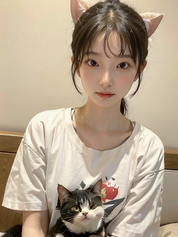 a large amount of apples, Cat耳の女の子, Cat耳, Cat,Ｔshirt,