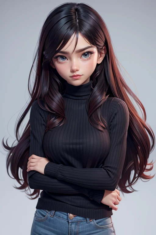 1 chica, rin tohsaka, solo, pelo largo, pelo despeinado, sueter rojo, sin sujetador, mirando al espectador, fondo azul, pelo negro, fondo sencillo, dos lados hacia arriba, turtleneck, blue eyes, labios, sad smile, ligeramente excitado sexualmente, voyeurism, cinta, hair cinta, golpes, turtleneck sweater, parte superior del cuerpo, parted golpes, black cinta, ribbed sweater, dos colas, nariz,