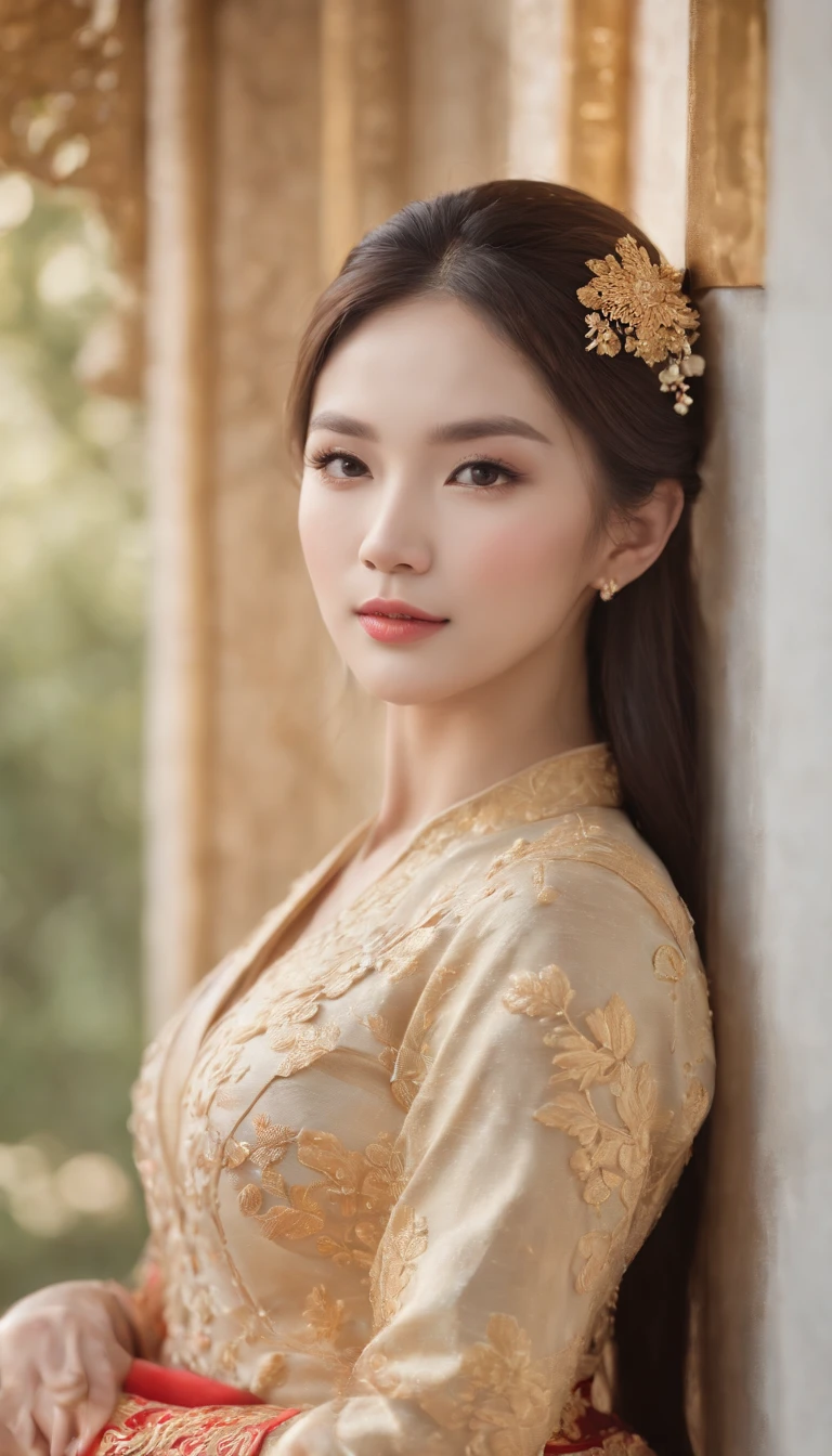 (best quality,4k,8k,highres,masterpiece:1.2),ultra-detailed,(realistic,photorealistic,photo-realistic:1.37),Hot Figure Women,Golden Ao Dai,beautiful detailed eyes,beautiful detailed lips,long hair,graceful poses,vibrant colors,detailed patterns,silk fabric,golden embroidery of flowers,sparkling jewelry,traditional Vietnamese costume,cultural elegance,shimmering textures,majestic atmosphere,soft lighting,magical ambiance,stylish fashion statement,exquisite beauty,Asian beauty standards,modern with a touch of tradition,attention to detail,breathtaking craftsmanship,alluring presence,graceful movements,vivid and rich colors,luxurious feeling,traditional charm,sensual allure,mesmerizing allure,luminous glow,confident and empowering,strong female figures.