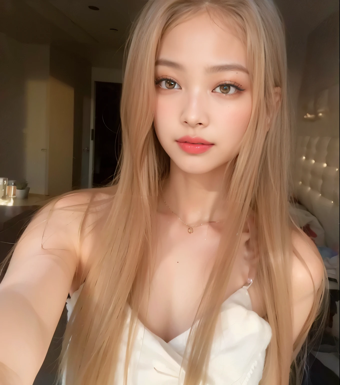 Jenny piscando apenas um olho, 16K, Ethereal beauty, 16K maximum quality, maior qualidade, mais alta qualidade, Qualidade e detalhes mais perfeitos, Rosto perfeito e beleza, fios longos e perfeitos, cabelo perfeito, belos fios, cabelo lindo, extreme perfection, qualidade surreal de perfeita, the highest possible resolution