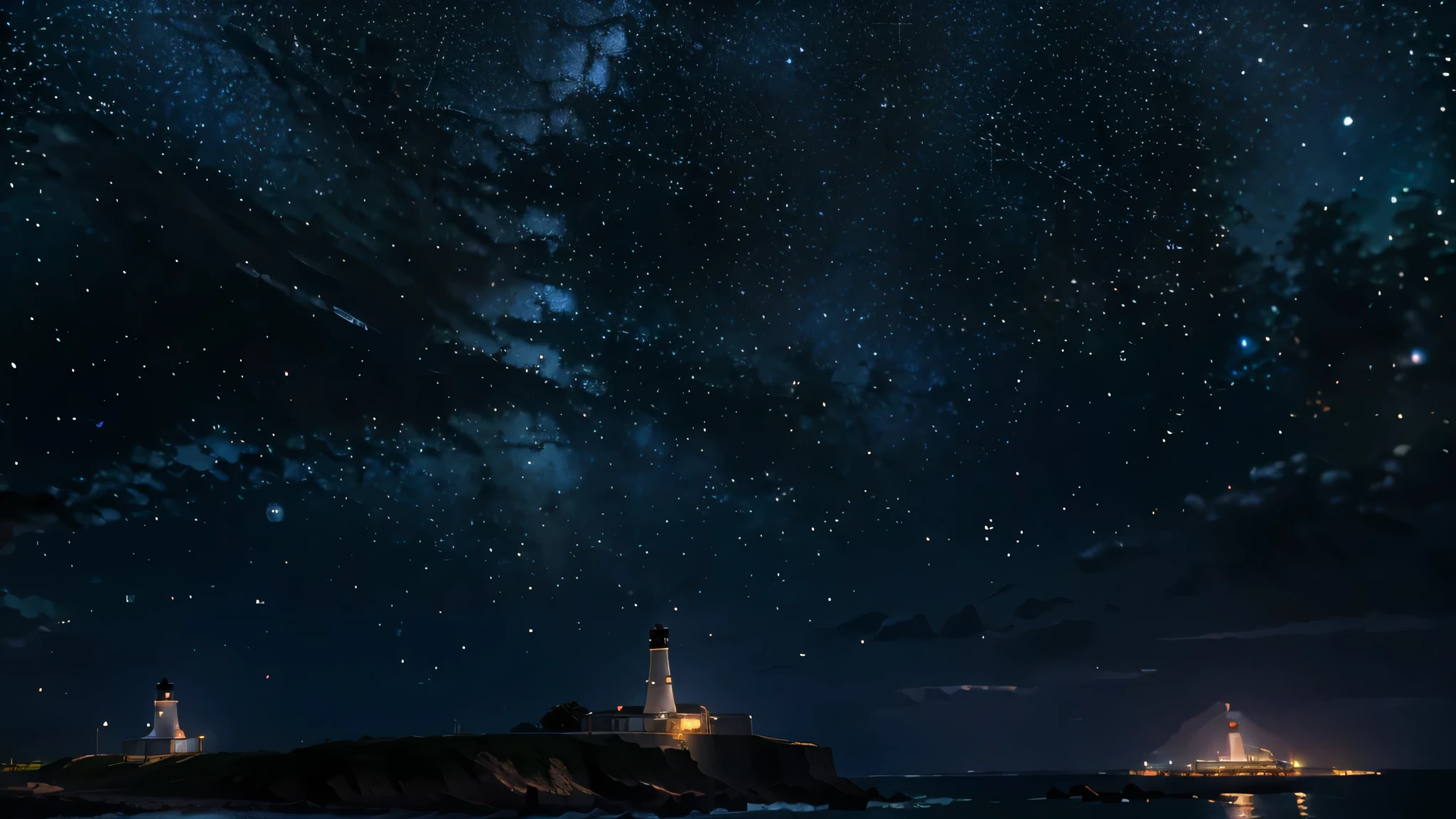 a beautiful starry night sky near the lighthouse 