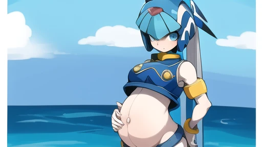 masterpiece, best quality, winona, long ponytail, helmet, goggles, nude, gigantic breasts, sagging breasts, upper body, standing, cloud trails, sky, smile, arms to side, closed mouth, nipples, slutty, skank, cameltoe, exposed midriff, tits, exposed breasts, perky breasts, exposed breasts, NSFW, pregnant