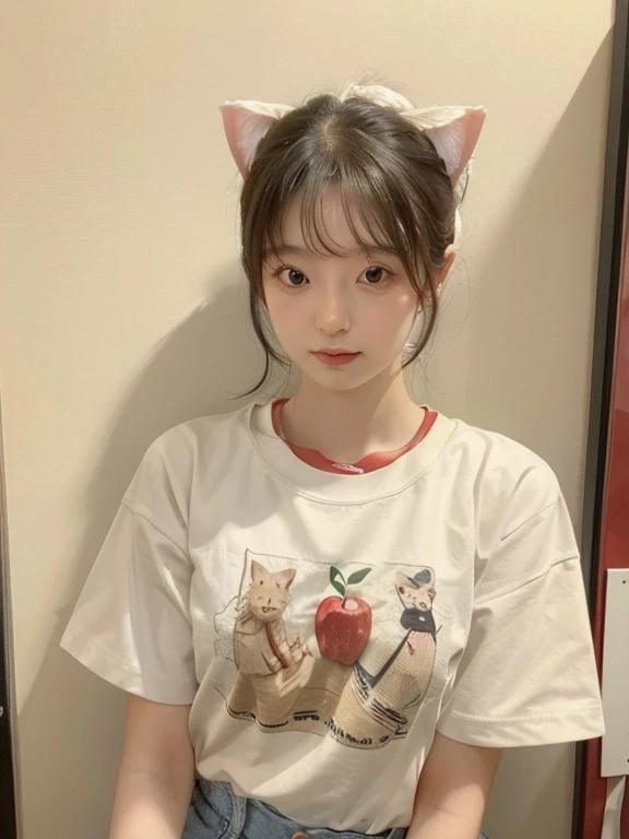 a large amount of apples, Cat耳の女の子, Cat耳, Cat,Ｔshirt,