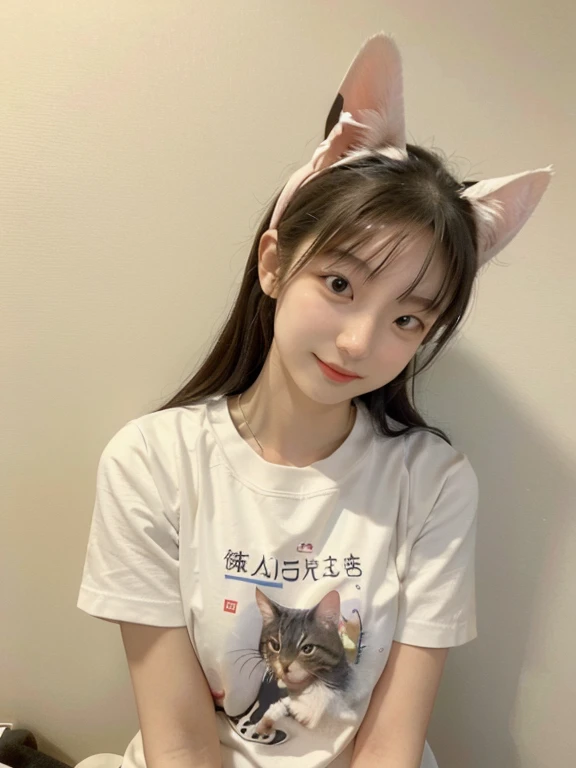 a large amount of apples, Cat耳の女の子, Cat耳, Cat,Ｔshirt,