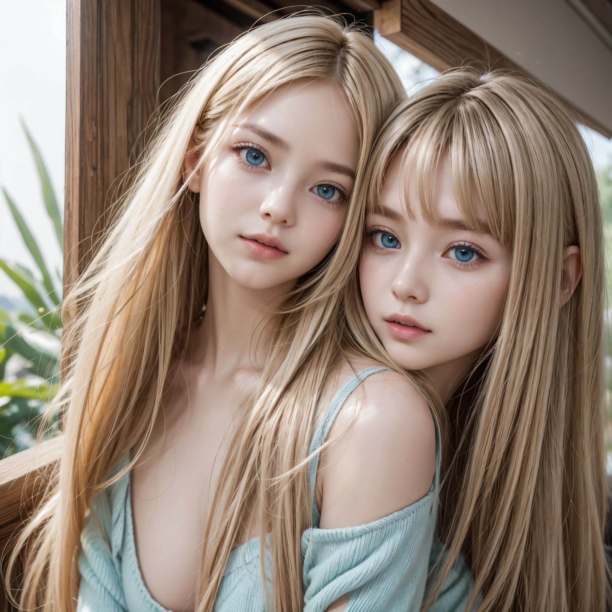 Wind hair clinging to a very beautiful face、Beautiful eyes hidden in hair、Very shiny and very cute beautiful face、shiny very beautiful skin、So beautiful cute sexy shining beautiful pale light blue eyes、Beautiful very long shiny silky blonde hair、Beautiful swaying bangs、Sexy 18 year old very beautiful girl、Beautiful fece&Cute sexy eyes、Pure white beautiful skin、
