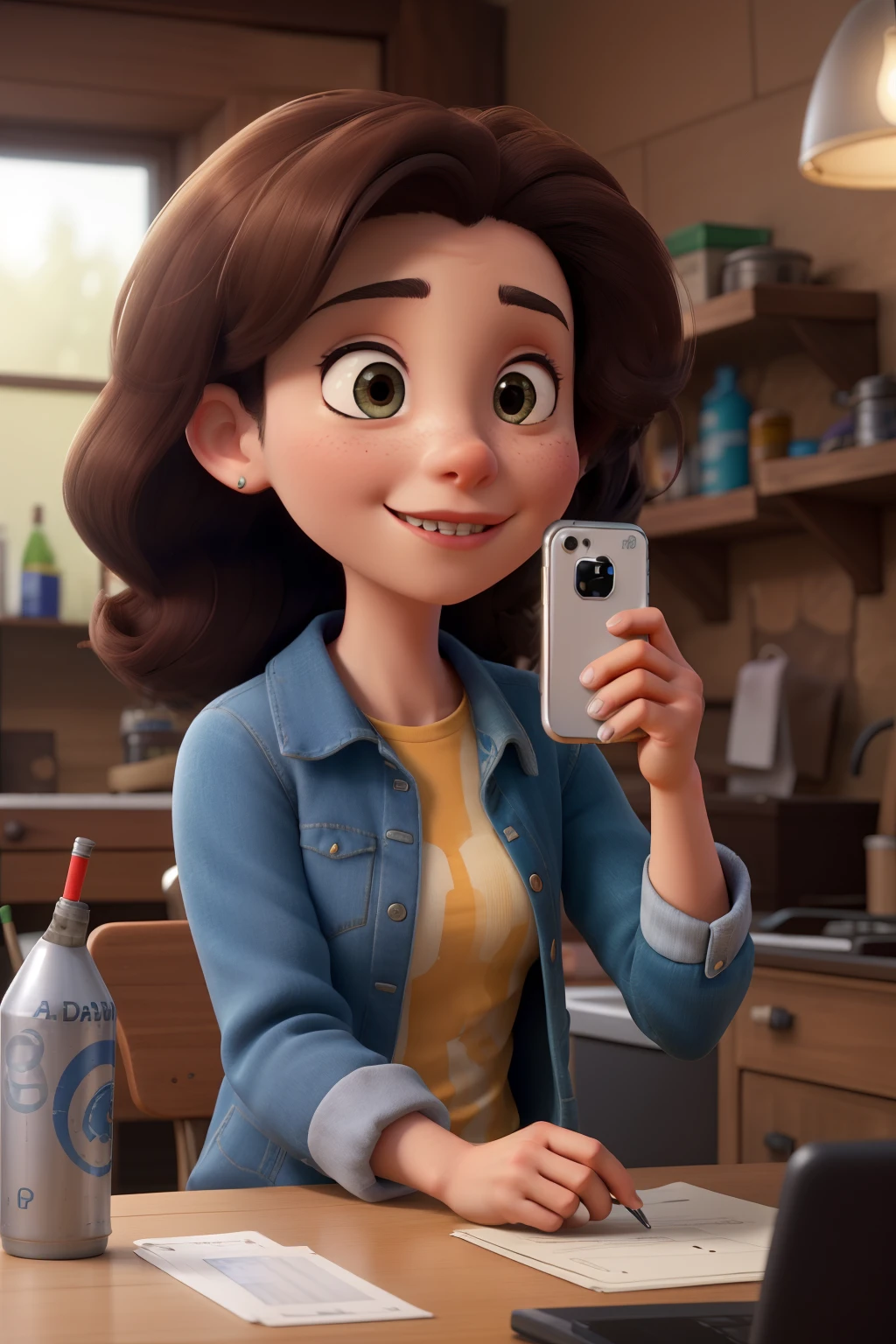 A photo of a person using a mobile app to identify an aluminum can and get tips on how to reuse or recycle it, cara detallada, tiene la lata de bebida en la mano, is looking at the phone, ropa discreta, retrato, 8k hd, alta calidad