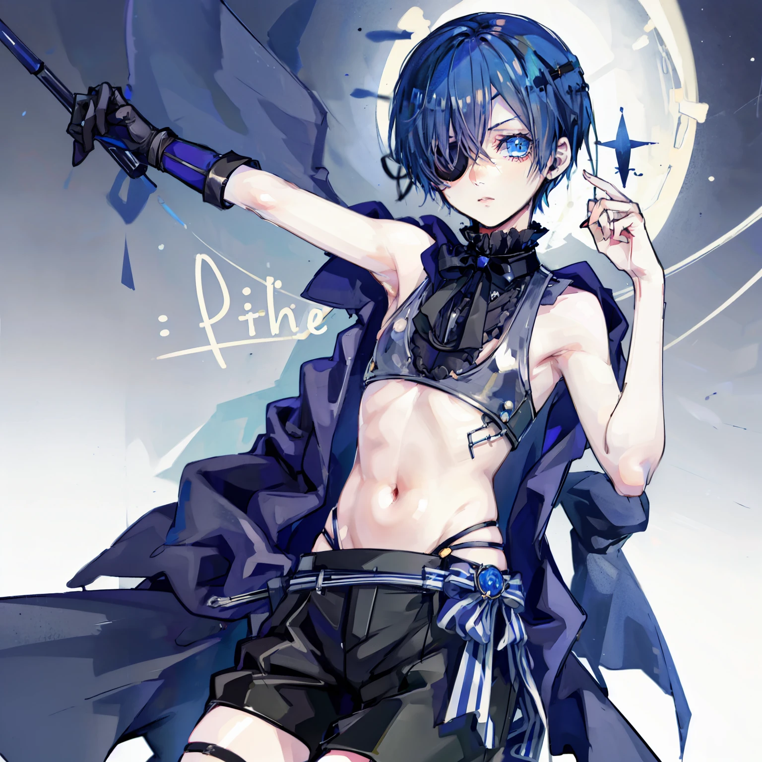 Ciel phantomhive, 1boy, armpit, croptop, short pants