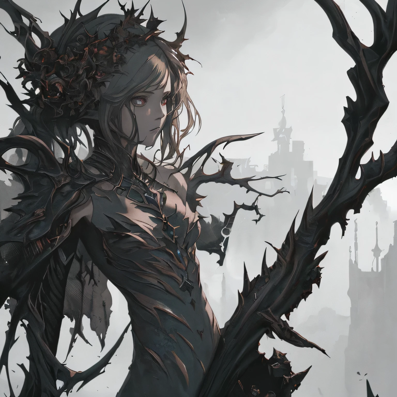 Thorn-themed artwork, ((highest quality)), High resolution, 8k, Cinematic Light, High Contrast, Written boundary depth, Strong brilliance, Detailed Background, One Girl, cute, fine grain, Shining Eyes, Detailed Iris,
