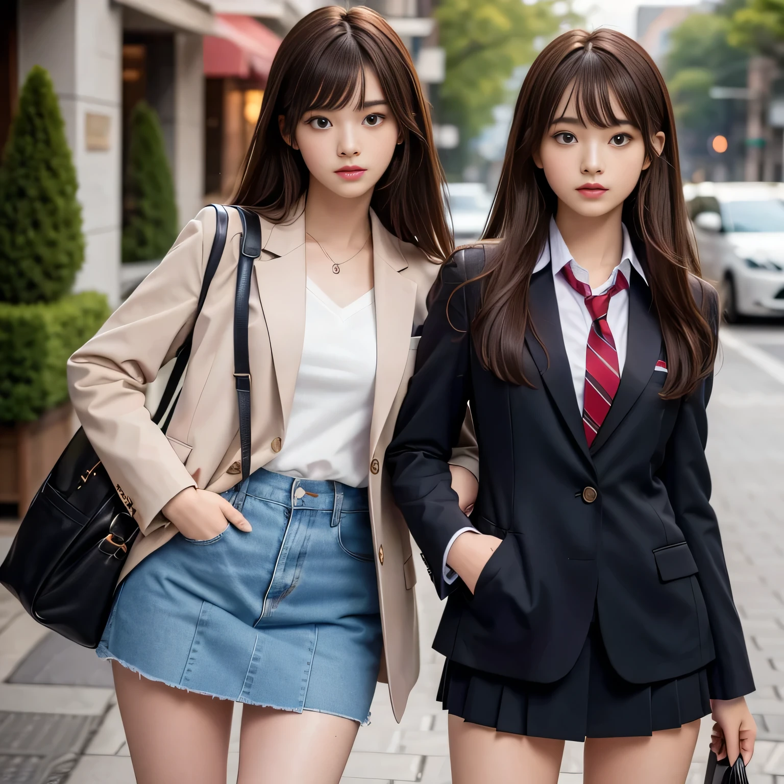 18 year old high school girl、Blazer uniform、Ultra-high resolution、Powerful Images、8K Slender Woman、Super big 、Brown hair short bob