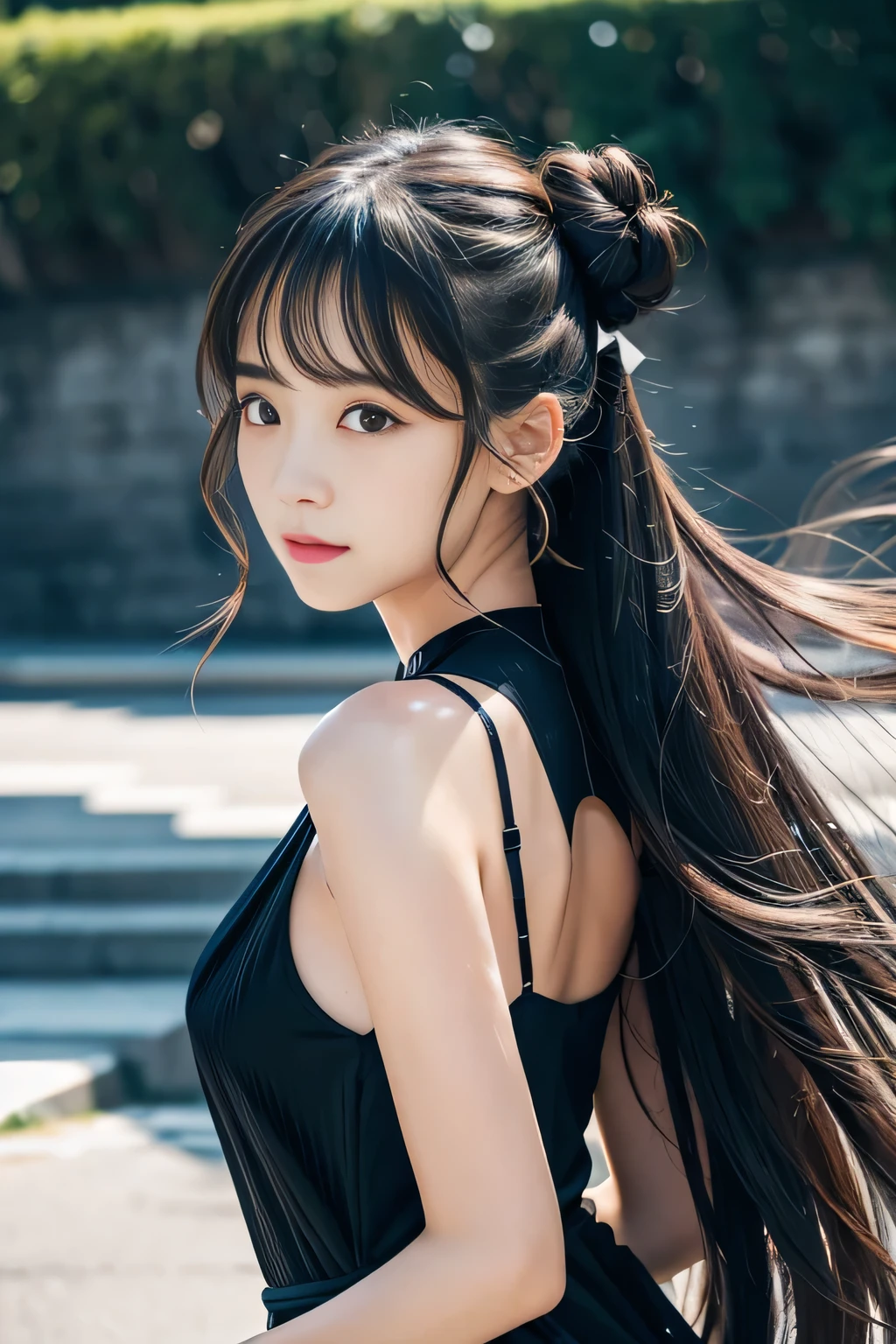 masterpiece, best quality, high resolution, extremely detailed photography, Professional lighting, The girl gently touched her hair which was originally in a bun.,Hair is like gentle waves,The black bun rippled,Ripples jumped to the ends of the hair hidden in the bun,The wave that jumped to the hair root jumped back,Even the hairpin jumped。The dancing hair slowly drooped...。Sudden,The hair on the hairpin spun in a big circle like a beauty holding on to a red silk.,Quickly covered the hairpin,Hairpins roll down with hair,Jump around,The hair jumped up again,The ripples made bigger waves,Push down towards the ends of the hair,The hair above the tips of the hair has escaped from the hairpin.,Rolled down,Soft hair that turns like pole dancing shines seductively in black under the light。But the ends of my hair are still held by the hairpin on top of it。The hanging shiny black curtain jumped,The hair swayed left and right with the light,The black hair curtain below dances left and right, sending black and shiny waves to the hair above.,The waves jumped to the half-loose hair above the hairpin,They are like trying to break free from the control of the hairpin,The half-scattered hair suddenly recharged,A huge wave of black shiny hair rushed towards the rubber band,The hairpin was pushed down by the huge wave,Rampage along the soft waves of hair,The ends of his hair were knocked down,The hair under the hairpin began to spin uncontrollably again.,The neat hair ends flew up,The entire rotating black hair curtain jumped up,The hairpins glide along the trajectory of the black curtain,Glide......,Flew out from the neat ends of his hair,Hairpins flew and flew,Fell to the ground and made a sound。The rubber band runs rampant along the beating black soft hair waves,Dance to your soft hair。The girl turned around,The rubber band glides in the opposite direction of the hair's rotation... finally,The bouncing ends of the hair finally flicked the rubber band out。One meter long silky smooth black long straight hainally broke free。The black hair spread out,Photographed on the girl's back,Another wave of shiny black hair,Ripples with the hair accessories that flew before。The camera focuses on the frictionless black hair spinning in circles。Long black straight hair with a lot of volume,Friction-free hair,Hair is very smooth。The black and shiny hair swirled around and rushed towards the camera,A woman is dancing in circles, Realistic young photo idol, She is about 16 years old, White shirt, Twitch Live, beautiful fairy, Gogo Dancer, Suki,school uniform big collar, beautiful, In the classroom, Ian Hager, so cute, Kawaii,Black Hair, Straight hair one meter long,smooth hair,Lots of hair,Hair strands are clearly visible,The hair spreads out like a fan,Very thick hair,Top hair quality,Hair is too smooth,Exceptionally smooth hair,Dazzling shine on hair,Smooth hair,8k, Super Detail
