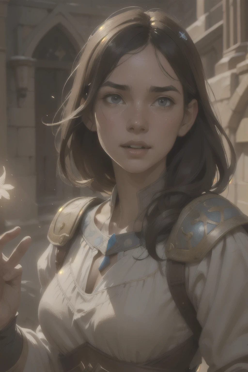 medieval girl, joyful, hope, close-up portrait, intricate, elegant, volumetric lighting, scenery, digital painting, highly detailed, artstation, sharp focus, illustration, concept art, ruan jia, steve mccurry