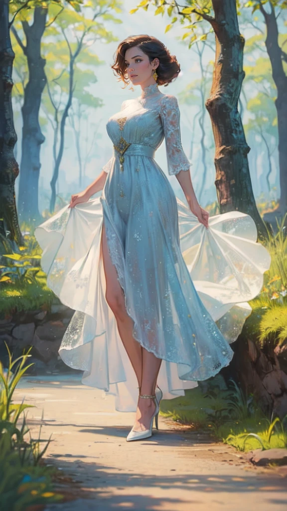 Beautiful woman, 8k, standing, big brests, Beautiful dresses, in nature