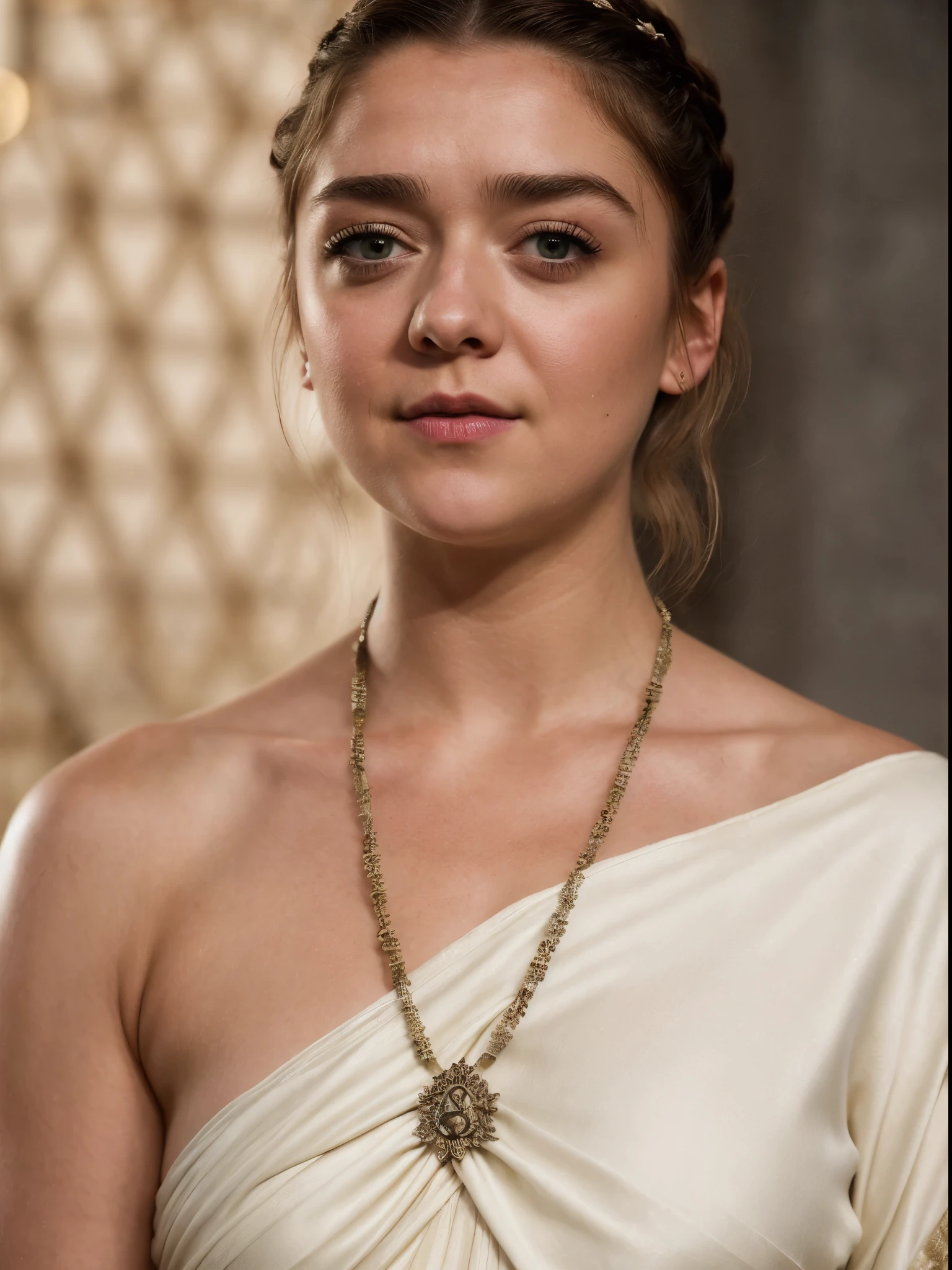 Foto RAW, Arya Stark, Extremely gorgeous lady, Arya Stark PLAYED BY MAISIE WILLIAMS, Queen Arya Stark, she  a mature woman now, milf, sexy mediaeval battle dress, gladiator woman, body, 40 years old Woman, Roman slave dress, cotton dress, busty mediaeval costumes, body revealing costumes, perky breast, big natural breast, erotic costumes, lusty physique, seductive figure can capture every people's attention, Game of thrones costumes, revealing captivating figure, Mediaeval costumes, revealing clothes, A tomboy, she would rather fence than dance, warrior queen , game of thrones screen caps, Game of Thrones Series, (pele altamente detalhada: 1.2), 8k UHD, DSLR, soft-lighting, alta qualidade, grain of film, Fujifilm XT3, flawless picture, highly detailed, detailed Beauty, intricate, 32k, sharp picture,