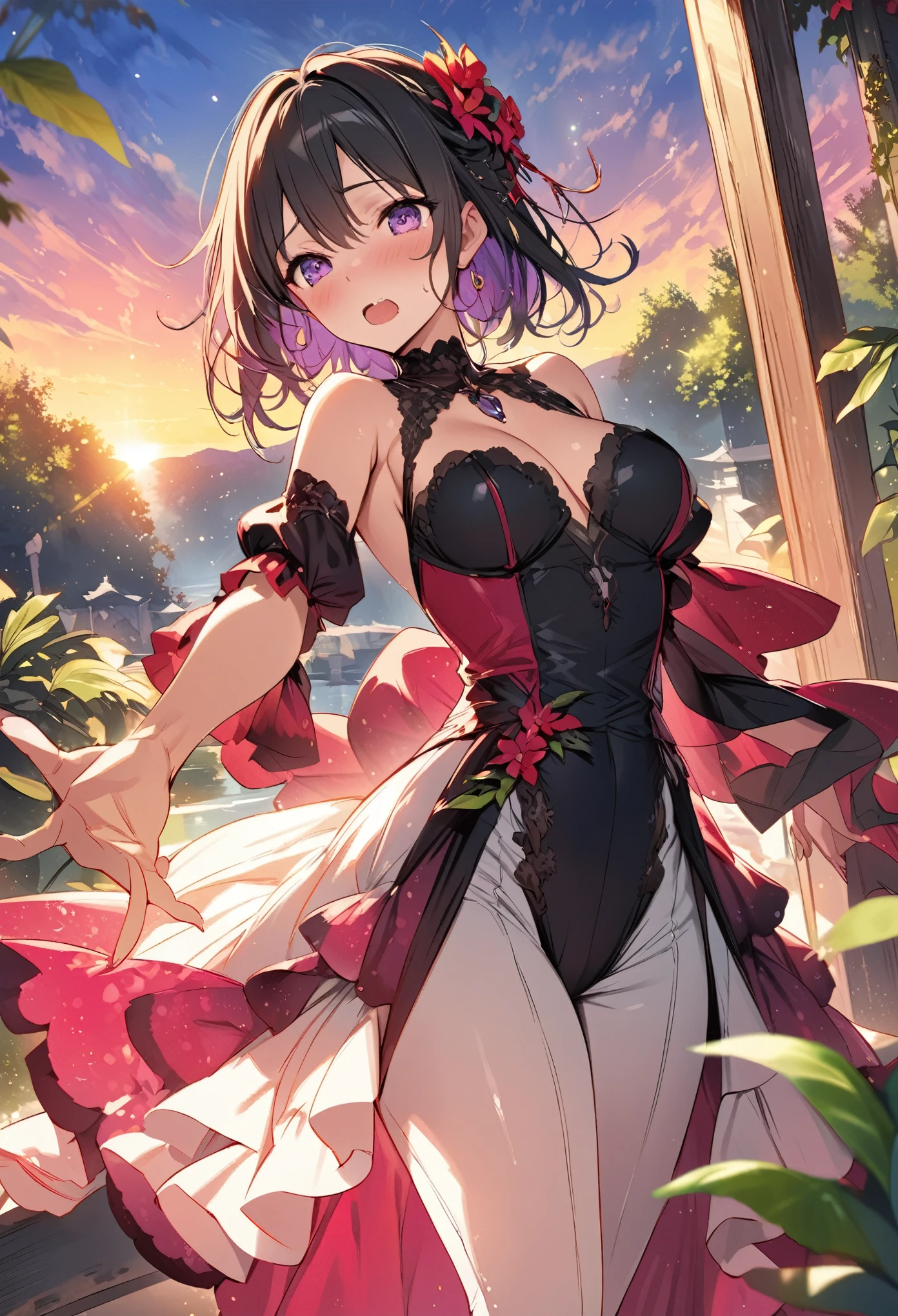 masterpiece, best quality, novel illustration, highres, 500dpi, vivid colors, captivating storytelling, playful atmosphere, lush greenery, enchanting flowers, mesmerizing sunsets, elegant clothes, dynamic poses, emotional expressions, intense focus, sensual depiction of the spicy novel cover,