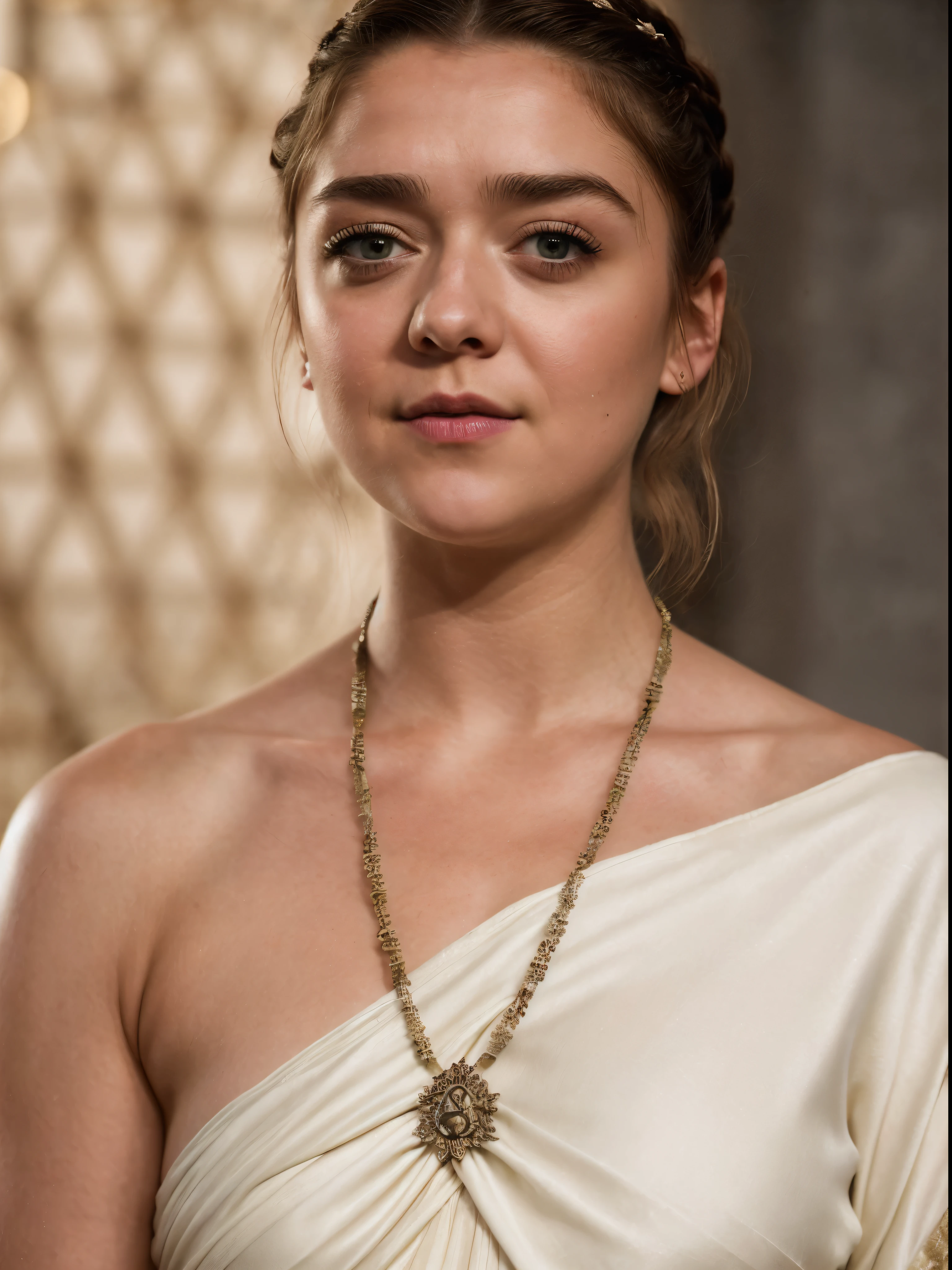 Foto RAW, Arya Stark, Extremely gorgeous lady, Arya Stark PLAYED BY MAISIE WILLIAMS, Queen Arya Stark, she a mature woman now, milf, sexy mediaeval battle dress, gladiator woman, body, 40 years old Woman, Roman slave dress, cotton dress, busty mediaeval costumes, body revealing costumes, perky breast, big natural breast, erotic costumes, lusty physique, seductive figure can capture every people's attention, Game of thrones costumes, revealing captivating figure, Mediaeval costumes, revealing clothes, A tomboy, she would rather fence than dance, warrior queen , game of thrones screen caps, Game of Thrones Series, (pele altamente detalhada: 1.2), 8k UHD, DSLR, soft-lighting, alta qualidade, grain of film, Fujifilm XT3, flawless picture, highly detailed, detailed Beauty, intricate, 32k, sharp picture,