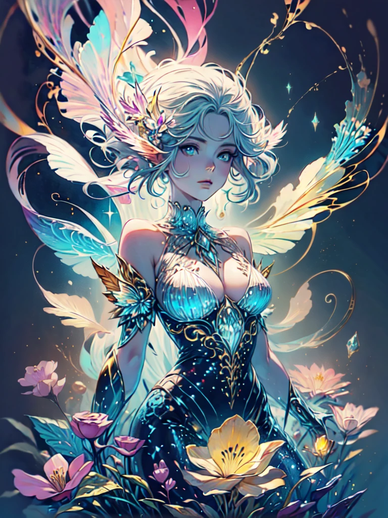 A captivating anime girl gracefully emerges from the pages of a watercolor painting, her vibrant and intricate colors breathing life into the artwork. She wears extraordinary fantasy costumes,Decorated with exquisite details, reflecting the enchanting world she inhabits. Luminescent elements, like glowing crystals and ethereal wisps, surround her, casting a soft, otherworldly glow. The watercolor style imbues the image with a sense of fluidity and delicacy, as if the colors are effortlessly blending and bleeding into one another. Camera shot: Medium Shot, Camera lens: softfocus, Lighting: luminescent glow, watercolor brushstrokes,