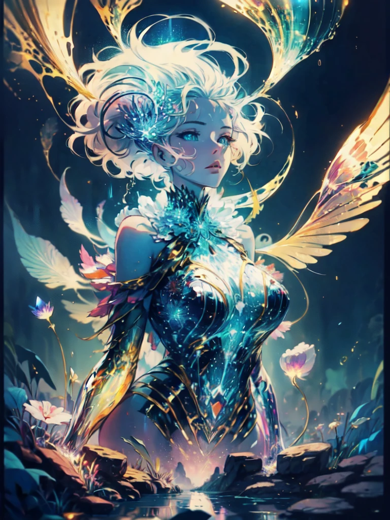 A captivating anime girl gracefully, her vibrant and intricate colors breathing life into the artwork. She wears extraordinary fantasy costumes，Decorated with exquisite details, reflecting the enchanting world she inhabits. Luminescent elements, like glowing crystals and ethereal wisps, surround her, casting a soft, otherworldly glow. The watercolor style imbues the image with a sense of fluidity and delicacy, as if the colors are effortlessly blending and bleeding into one another. Camera shot: Medium Shot, Camera lens: softfocus, Lighting: luminescent glow, watercolor brushstrokes,