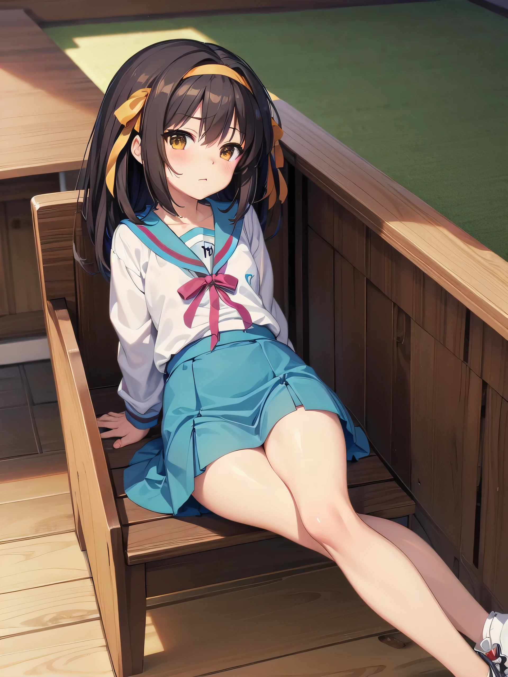 Suzumiya haruhi、One girl、、Frilled Skirt、solo、Sleeping expression、blush、Sit with your legs apart、Leg spread、Pussy、Thick white love juice、Drip a large amount of love juice、Close ~ eyes、Open your mouth、、Kindergartener&#39;s body、low length、Child&#39;s 、Put your finger in、masturbation behavior、Sweat、Nipples can be seen through the top of clothes、Nipples standing from the top of the clothes、Big Breasts、Intense masturbation、Clothes get wet and become transparent、erection、
