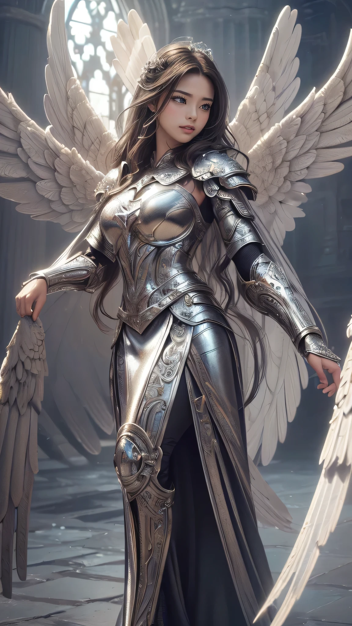 full body,from below,angel armor,(fly down from the sky:1.5),(random hairstyle),(Highest image quality,(8k),ultra-realistic,best quality, high quality, high definition, high quality texture,high detail,beautiful detailed,fine detailed,extremely detailed cg,detailed texture,a realistic representation of the face,masterpiece,Sense of presence)