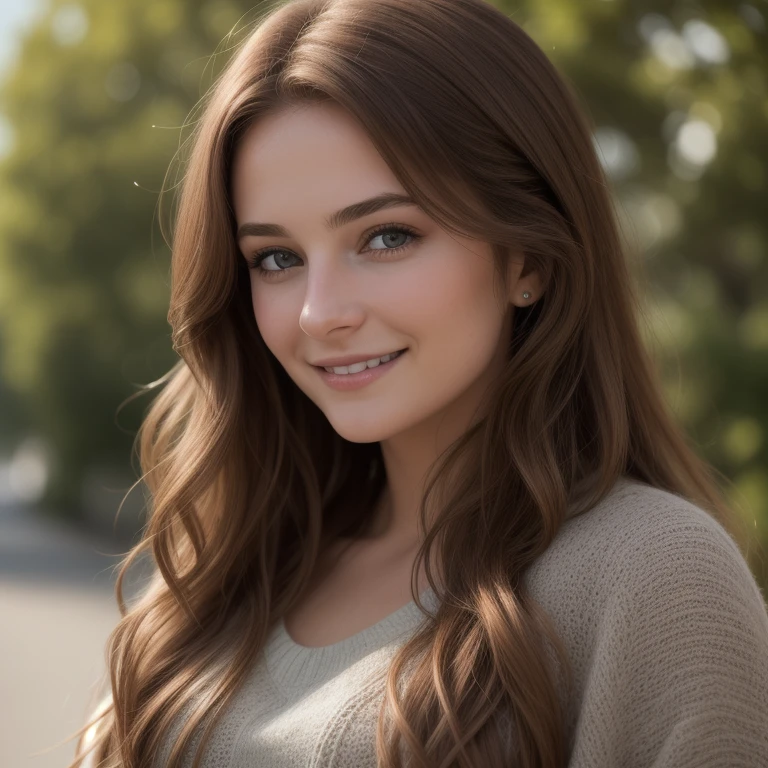 (Realistic, High resolution:1.2, Ultra-detailed), une jeune fille de 21 ans aux cheveux longs et brun, beautifully styled and flowing, naturally styled. Cette fille a un sourire radieux et expressif, des yeux marron qui captivent l'attention du spectateur. Ses yeux sont fascinants et pleins de vie, avec des cils longs et épais qui mettent en valeur leur beauté. back view, regardant la caméra par-dessus ses épaules, porter un jean bleu claire, devant une nouvelle voiture