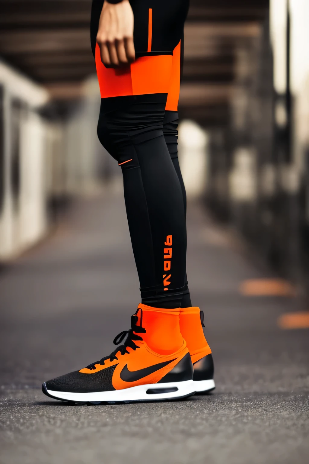 nike shoes orange and black full body pic and dark background