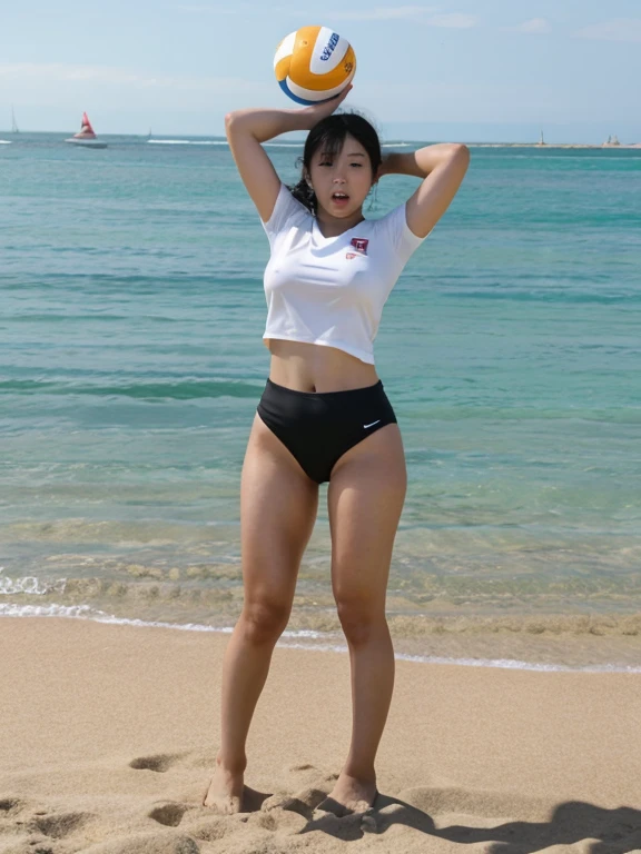 Japanese women、Physical Beauty、Full body portrait、Open your mouth、Beach Volleyball、Dive