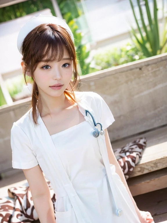 1 girl,(Wearing white nurse clothes:1.2),(RAW Photos, highest quality), (Realistic, photo-Realistic:1.4), masterpiece, Very delicate and beautiful, Very detailed, 2k wallpaper, wonderful, finely, Very detailed CG unity 8k wallpaper, Very detailed, High resolution, Soft Light, Beautiful detailed girl, Very detailed eyes and face, Beautiful and detailed nose, finely beautiful eyes, Perfect Anatomy, Black Hair, Upstyle, nurse uniform, ((nurse cap)), Long skirt, nurse, White costume, thin, hospital, clear, White Uniform, hospital room, Neck auscultation,