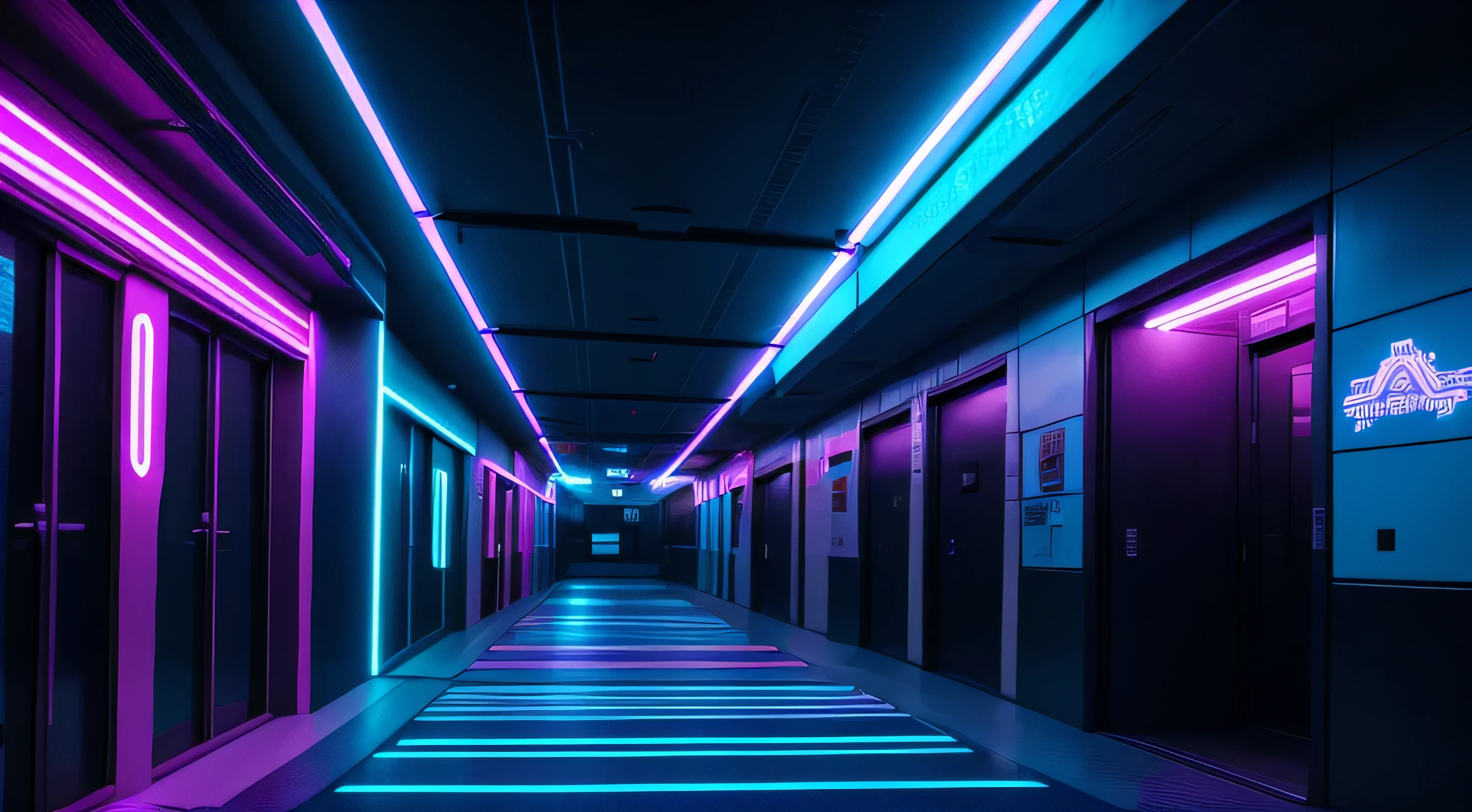 Pasillo luces neon cyberpunk