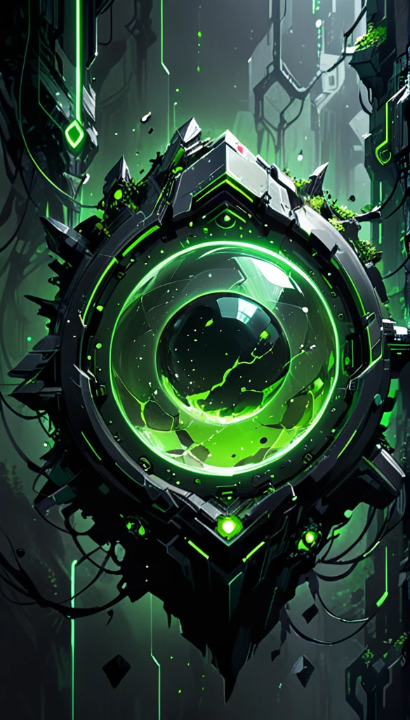 (artist by Abstract D'Oyley,Olly Moss:1.1),(Mysterious Landscape:1.5),suspenseful, Fantasy,Dark,shadowy, atmospheric, dark colors (A miracle stone showing modern technological patterns:2.0), leaving the viewer suspended in a state of numb indifference."(A miracle stone showing modern technological patterns:2.0), leaving the viewer suspended in a state of numb indifference, (Dangerous beast:1.3), Miracle Stone, （future technology：2.2）（green, dark ,black neon color palette:1.8）