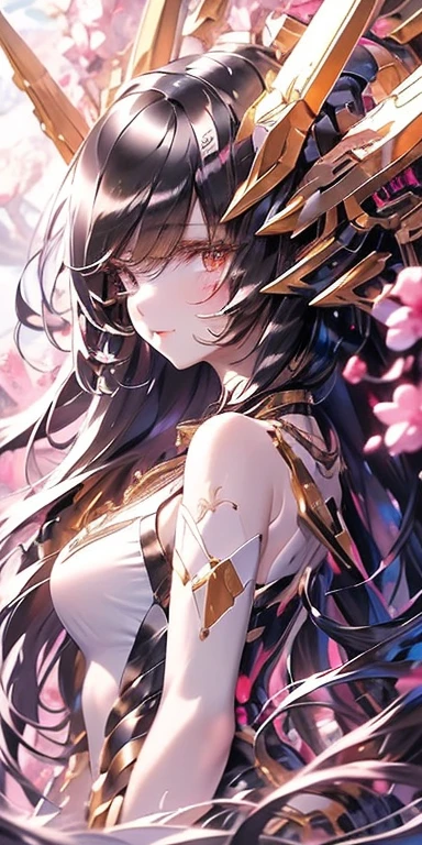Top quality masterpiece illustrations、Black hair and black eyes、Wearing multiple necklaces、Wearing earrings、Little girl in black and white fancy dress looking up、Cute and elegant face with long hair in the upward view. The angle of the lower body is fair.、More hair details、