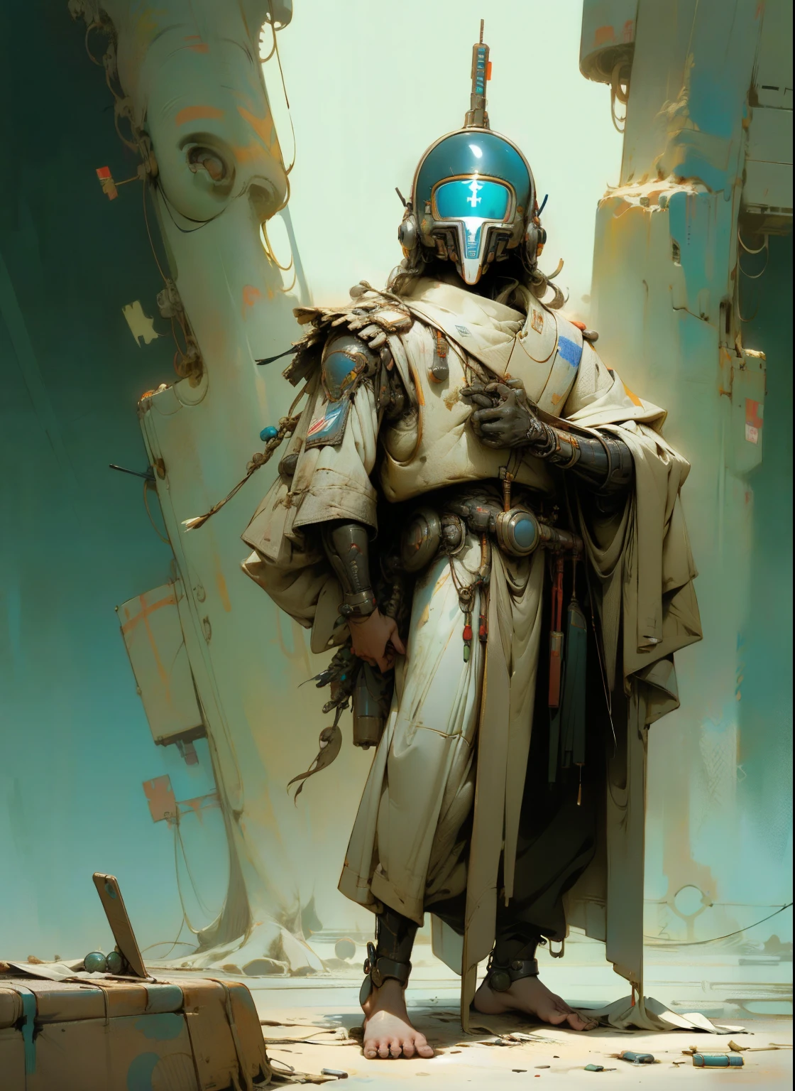 perfect proportions, anatomically correct, (head to toe: 2.0), (full body image: 2.0), solo, (Buck Rogers: 1.6), extremely stylized, deviant art, masterpiece, highly detailed, detailed eyes, expressive detailed eyes, detailed pupils, futuristic, ((1950s scifi helmet)), ((pointy helmet)), Rubber Gloss, (flightsuit:1.4), big boots, entire body image, full body shot, nvinkpunk, professional photograph of alexander_skarsgard, tassles, large beads, (large tassels), cyberpunk, inkpunk, paint platter, ink splatter, (action pose:1.0),