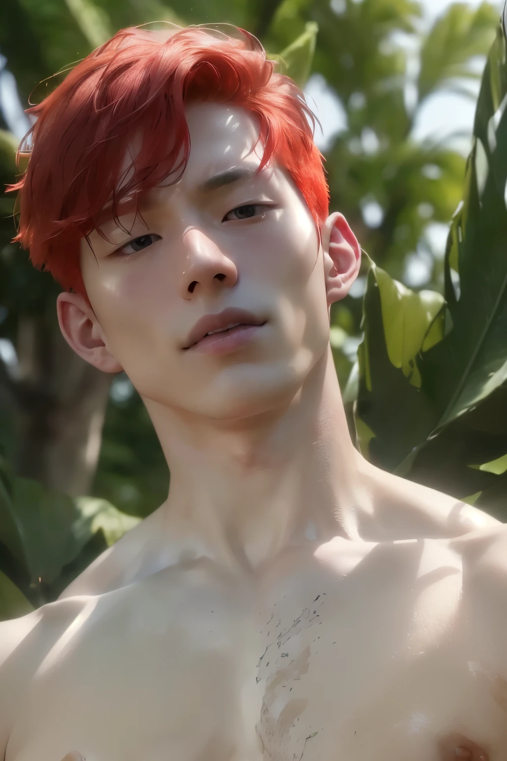 (8k, RAW photo, best quality, masterpiece:1.2), (realistic, photo-realistic:1.4), ultra-detailed, (high detailed skin:1.2), (asian) pale skin, white and red hair, handsome 1man,  