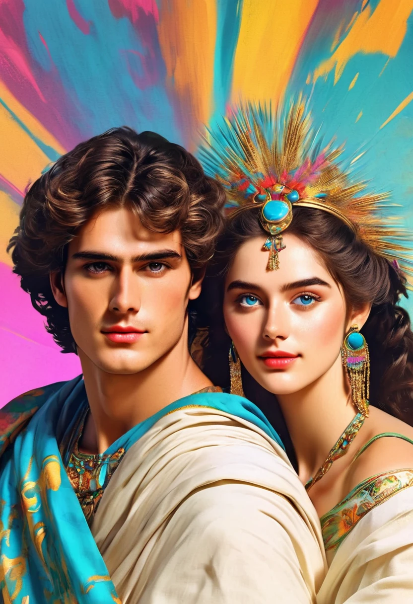high quality realist authentic res anime vaporwave look piece very detailed with ancient early before pre rome latin very mediterranean look appearance italian man and woman-couple/lovers teens based on archaelogy hd high rez pre roman italy lush very luxuriant vivid bright full of life brilliant colors shades textures designs(masterpiece),  withbest quality, expressive eyes, perfect face including all these ideas details