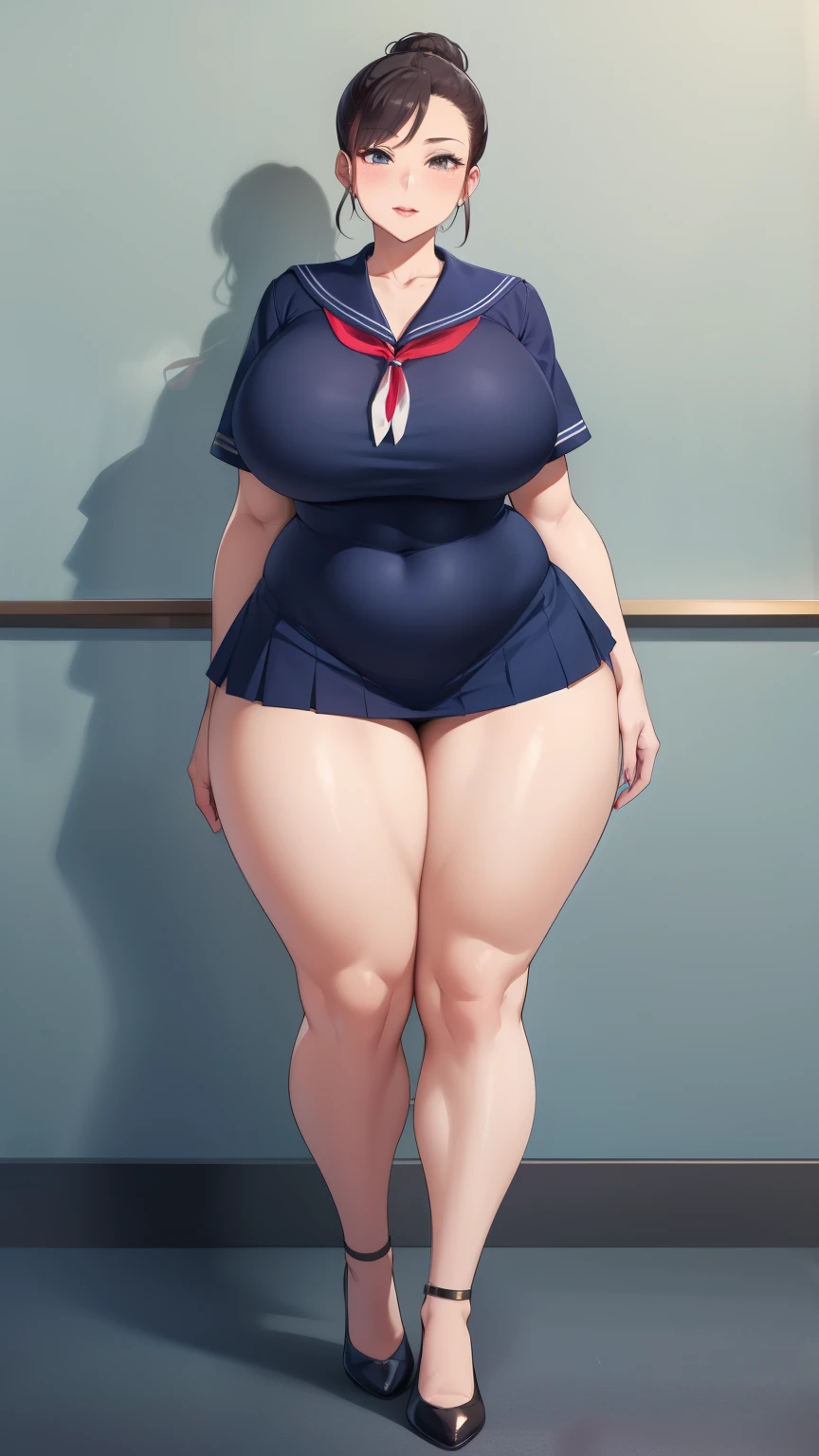 Large Breasts, Big Hips,Full Body Shot, Mature mother, Whipping the lower body, Plump thighs, ox, Seductive mature woman, Perfect body, Plus Size Model,high school girl,Sailor suit, The skirt is short,Mature woman wearing Sailor suit,