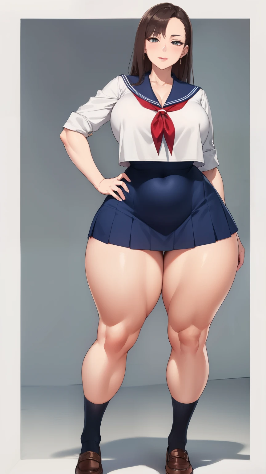 Large Breasts, Big Hips,Full Body Shot, Mature mother, Whipping the lower body, Plump thighs, Whole calf, Seductive mature woman, Perfect body, Plus Size Model,high school girl,Sailor suit, The skirt is short,Mature woman wearing Sailor suit,